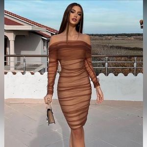Fashion Nova Brown tulle off shoulder dress